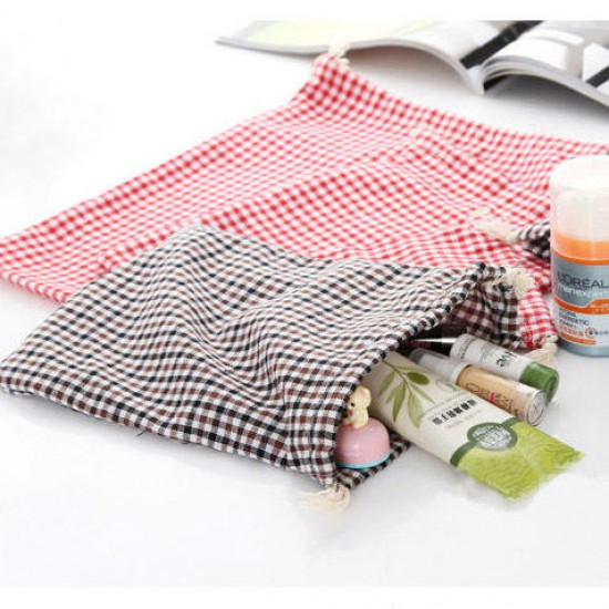 Drawstring Cotton Linen Grid Stripe Gift Bags Pouches Jewelry Bags Wedding Decoration Storage Bags