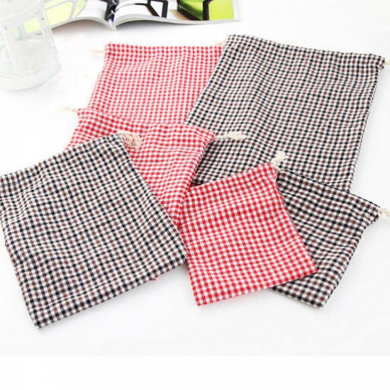 Drawstring Cotton Linen Grid Stripe Gift Bags Pouches Jewelry Bags Wedding Decoration Storage Bags