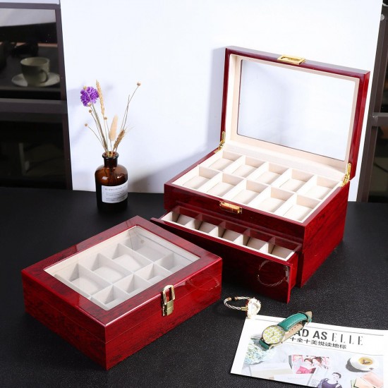 10/20 Grids Wooden Watches Display Case Jewelry Box Collection Storage Holder Box