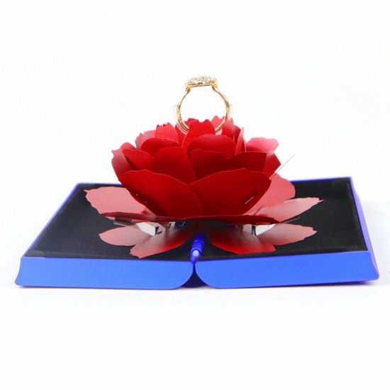 3D Folding Rotating Rose Ring Box Birthday Valentines Day Jewelry Display