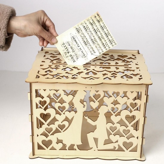 Wedding Greeting Card Box Wooden Box Lock Wedding Party Decoration Money Case