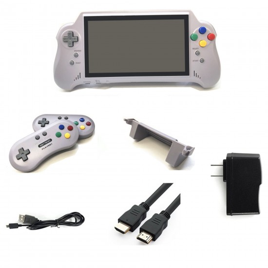 5 Plus 7 inch 16 Bit 4K HD Hangheld Game Console SFC Game Player with Wireless Game Controller Game Card Support TV Output
