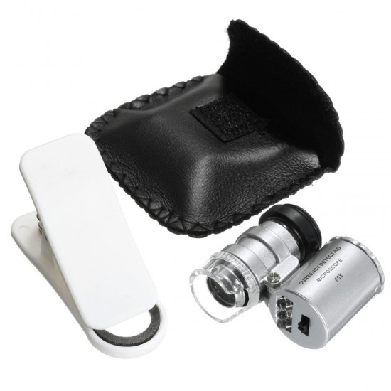 60X Handheld Mini Pocket Microscope Loupe Jeweler Magnifier LED Light Trendy