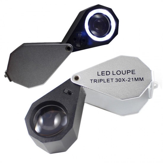 7801A Magnifier 6 LED Light,21mm Lens Foldable 30x Magnification Triplet Optic Lens Jeweler Loupe Magnifier Jewelry Tools