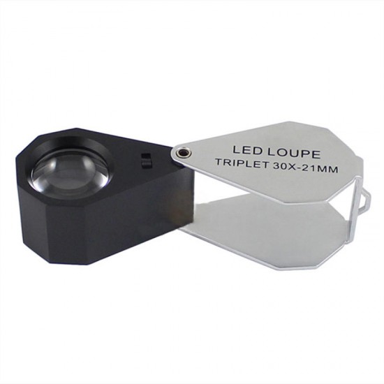7801A Magnifier 6 LED Light,21mm Lens Foldable 30x Magnification Triplet Optic Lens Jeweler Loupe Magnifier Jewelry Tools