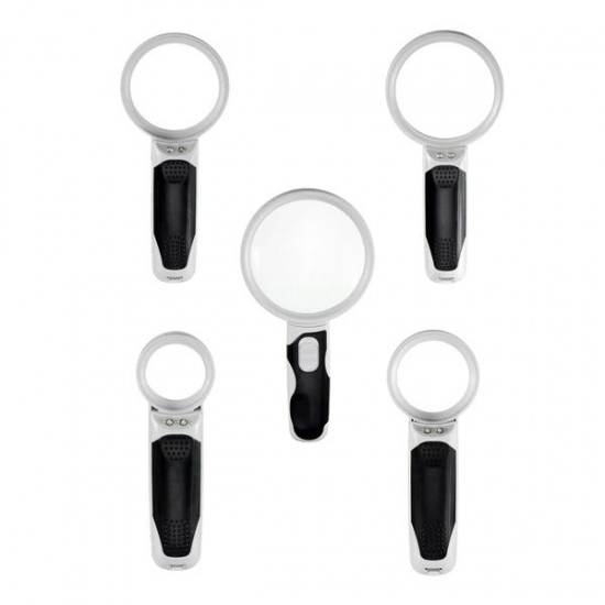 Handheld Study Reading Pocket Magnifying Glass 2 LEDs Magnifier Double Lens Bistratal Lens