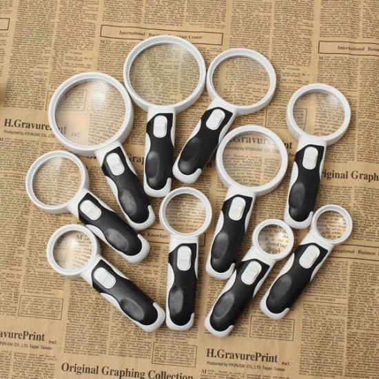 Handheld Study Reading Pocket Magnifying Glass 2 LEDs Magnifier Double Lens Bistratal Lens