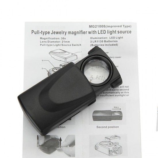 Mini 30X Magnifier Loupe with LED Light Magnified Tool