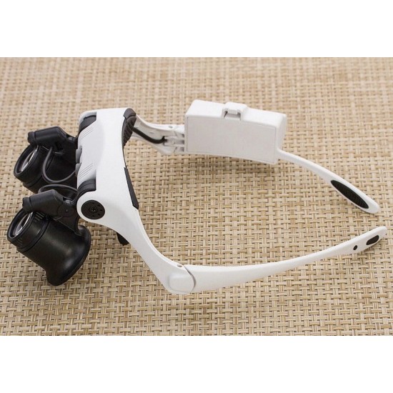 10X 15X 20X 25X LED Magnifier Double Eye Glasses Loupe Lens Jeweler Watch Repair Measurement with 8 Lens LED lamp