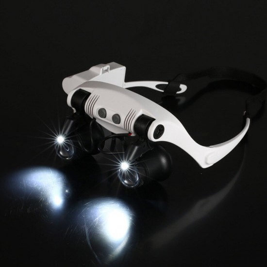 10X 15X 20X 25X LED Magnifier Double Eye Glasses Loupe Lens Jeweler Watch Repair Measurement with 8 Lens LED lamp