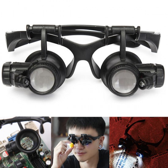 10X 15X 20X 25X LED Magnifier Loupe Glasses Double Eye Jeweler Watch Repair Changable Lens