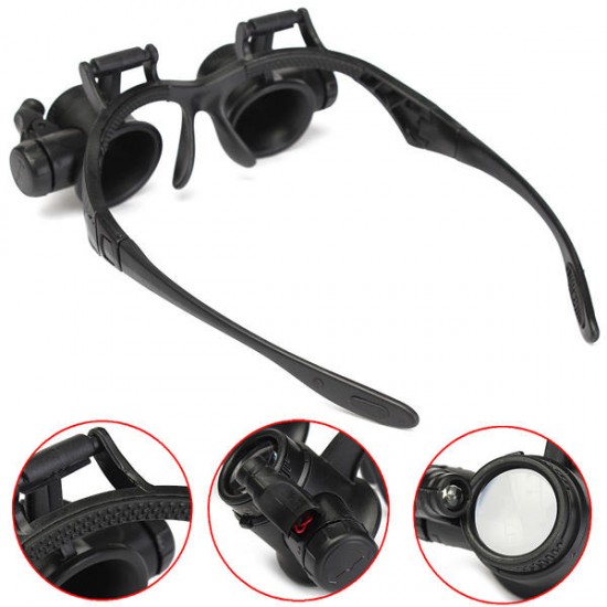 10X 15X 20X 25X LED Magnifier Loupe Glasses Double Eye Jeweler Watch Repair Changable Lens