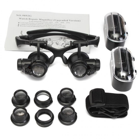 10X 15X 20X 25X LED Magnifier Loupe Glasses Double Eye Jeweler Watch Repair Changable Lens 10X 15X 20X 25X LED Magnifier Loupe Glasses Double Eye Jeweler Watch Repair Changable Lens