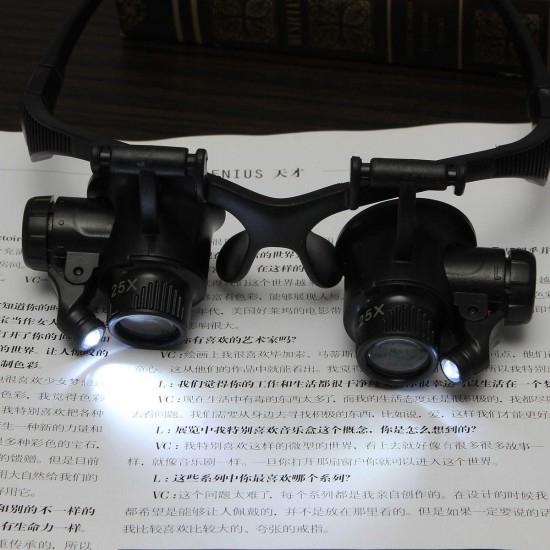 10X 15X 20X 25X Spectacles Glasses LED Lamp Magnifier Loupe Jewellery Maintain with 8pcs Replacement