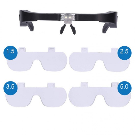 1.5X 2.5X 3.5X 5X Head Mount Glasses Magnifier, USB Charging Headband Magnifying Glass with 2 Led Lights Headset Magnifier Loupe 1.5X 2.5X 3.5X 5X Head Mount Glasses Magnifier, USB Charging Headband Magnifying Glass with 2 Led Lights Headset Magnifier Loupe