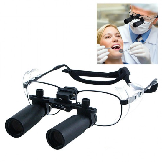 6.0x Magnifier Dental Loupes 45mm Field of View Flip-Up Flexible Optical Glass Loupe Dentistry 25mm Depth of Field Loupe