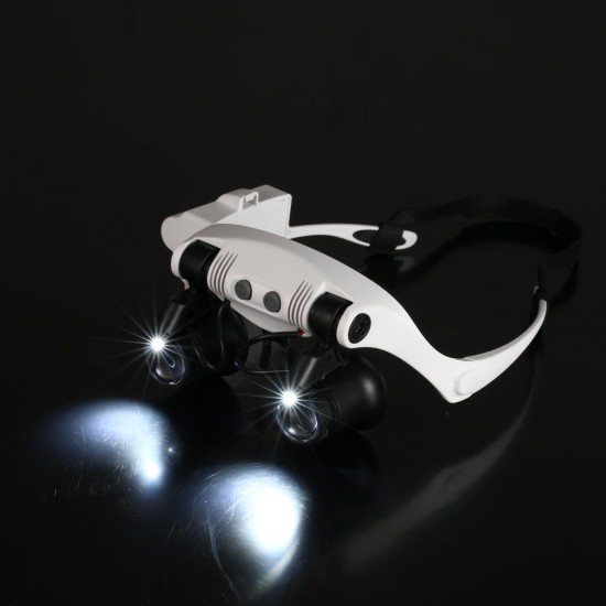 Portable Head Wearing Magnifying Glass 10X 15X 20X 25X LED Double Eye Repair Magnifier Loupe