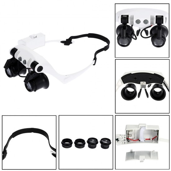 Portable Head Wearing Magnifying Glass 10X 15X 20X 25X LED Double Eye Repair Magnifier Loupe Portable Head Wearing Magnifying Glass 10X 15X 20X 25X LED Double Eye Repair Magnifier Loupe