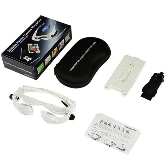 Headband 4.0X Bracket TV Glasses Magnifier Loupe Goggles Magnifying Glass with Phone Holder Glasses Case