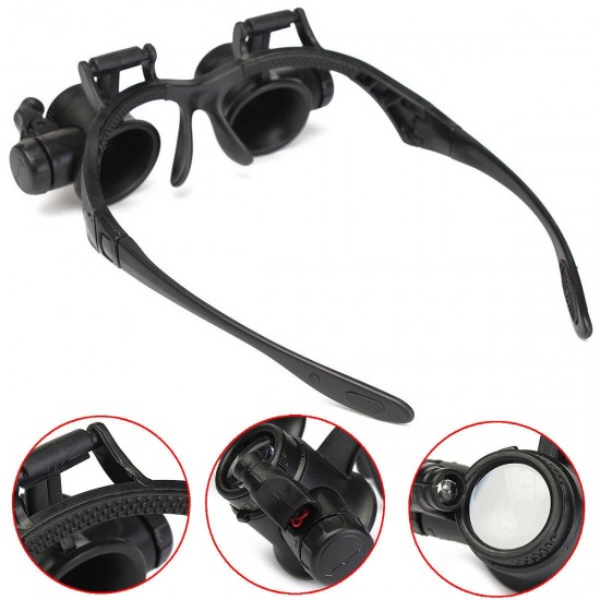 LED Light Magnifier Loupe Glasses 10X 20X 25X 15X Binocular Lens Magnify Repair