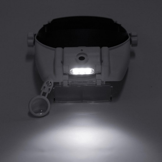 MG81000-SC 3LED Lights Headband Magnifier 3 Lenses 6 Multiples with USB Charging Function