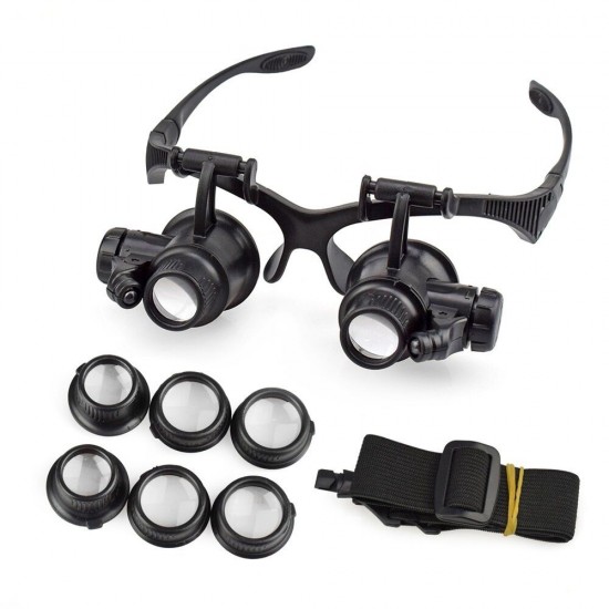 10X/15X/20X/25X Portable Head Wearing Double Eye Magnifying Glass 2 LED/8 Lens Jewelry Watchmaker Magnifiers 10X/15X/20X/25X Portable Head Wearing Double Eye Magnifying Glass 2 LED/8 Lens Jewelry Watchmaker Magnifiers