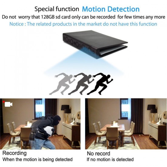 1080P Hardcover Book Motion Detective Hidden Camera with Night Vision Long Time Standby for 2 Years