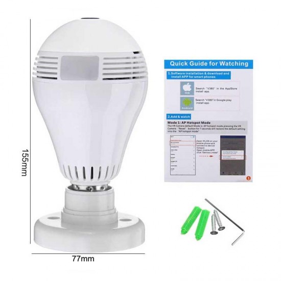 360 Degree FishEye Panoramic Full HD 1080P WiFi IR Camera Light Bulb Remote Monitoring