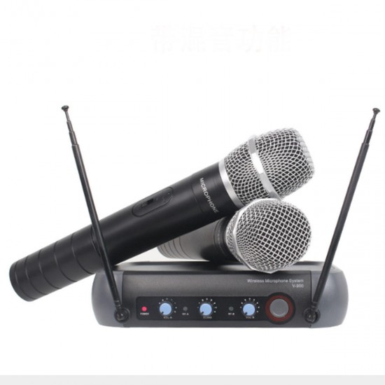 110V-220V Multifunction VHF Wireless Radio Dual Microphone System KTV Handheld Mic Household Amplifier