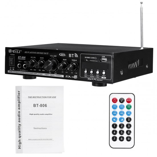 2 Channel 500W bluetooth Power Amplifier USB MP3 Audio FM AUX W/ Remote