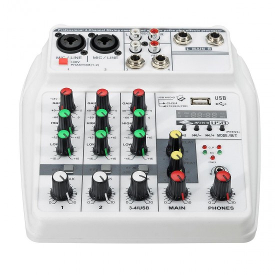 4 Channel Audio Mixer Bluetooth USB Stereo Studio Sound Mixing Console Digital