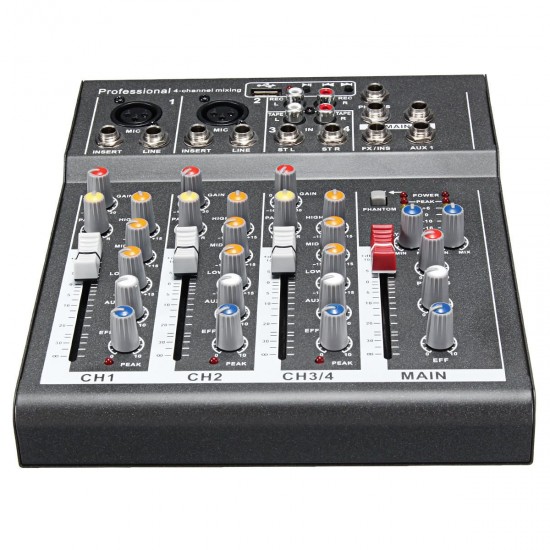 4 Channel Professional Live Mixing Studio Audio Sound USB KTV Karaoke Mixer Console