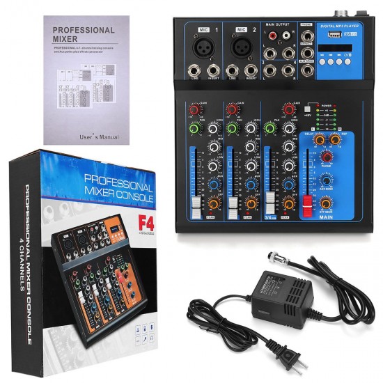 4 Channel bluetooth Professional Audio Mixer DJ Mic Mixing Console EU US Plug