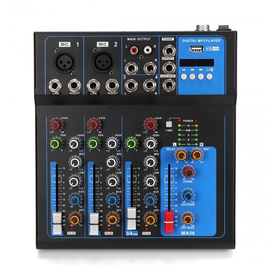 4 Channel bluetooth Professional Audio Mixer DJ Mic Mixing Console EU US Plug