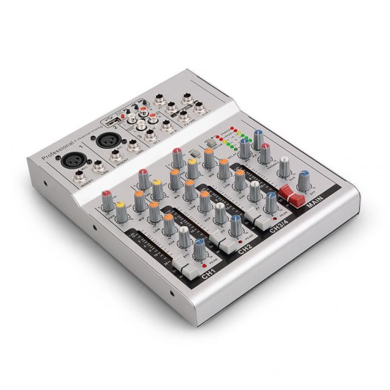 4 Channels Audio Mixer USB DSP Reverberation bluetooth DJ Sound Mixing Console MP3 Jack Karaoke Amplifier for KTV Match Party 4 Channels Audio Mixer USB DSP Reverberation bluetooth DJ Sound Mixing Console MP3 Jack Karaoke Amplifier for KTV Match Party