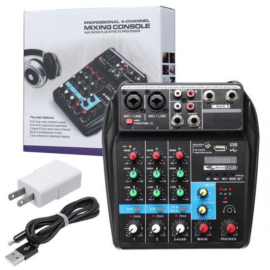 4 Channels USB Portable Mixer bluetooth Record Live Studio DJ Audio Mixing Console 4 Channels USB Portable Mixer bluetooth Record Live Studio DJ Audio Mixing Console