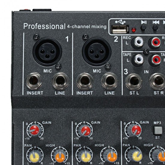 48V Professional 4-Channel Live Studio Audio Sound USB Mixer Mixing Console