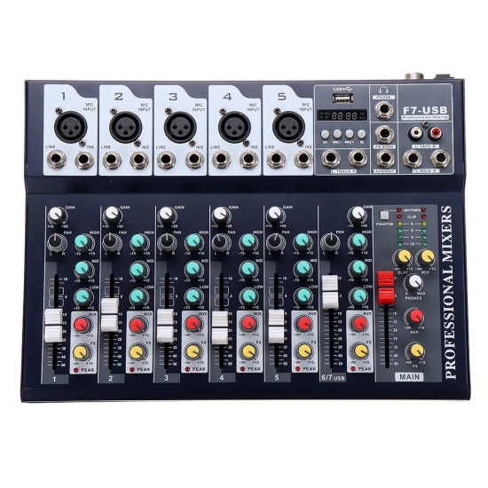 7 Channel DJ Audio Mixer bluetooth USB Reverb Effect Mixing Console Amplifier for Tiktok Youtube Live Broadcast Studio Karaoke DJ 7 Channel DJ Audio Mixer bluetooth USB Reverb Effect Mixing Console Amplifier for Tiktok Youtube Live Broadcast Studio Karaoke DJ