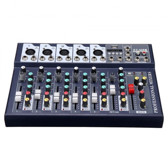 7 Channel DJ Audio Mixer bluetooth USB Reverb Effect Mixing Console Amplifier for Tiktok Youtube Live Broadcast Studio Karaoke DJ
