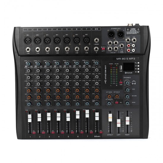 9 Channel 3 Band Professional bluetooth Audio Mixer Console Studio USB DJ Sound Mixing