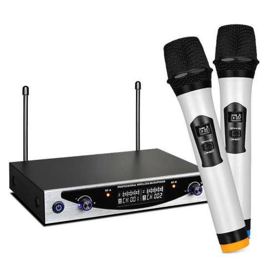 MU-899 Dual Channel Wireless Karaoke Microphone System with LCD Display for Home Party Conference Meeting Bar KTV