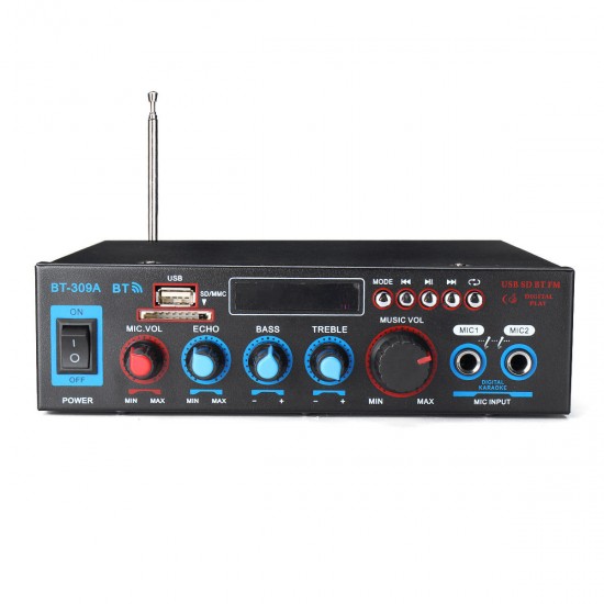 BT-309A 220V 800W 2CH Home Stereo bluetooth Amplifier Support USB FM AUX MIC Microphone