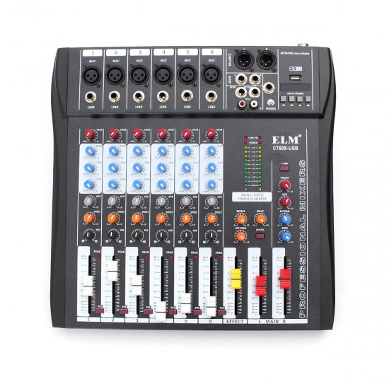 CT-60S 6 Channel Professional Live Studio Audio Mixer with 48V Phantom Console