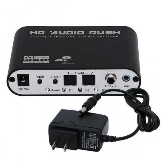 Digital to Analog AC3 Optical to Stereo Surround HD 5.1 Audio Decoder 2 SPDIF Ports HD Audio Rush