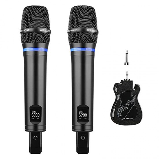 Dual Rechargeable Wireless Microphone Karaoke System Professional UHF Handheld Dynamic Microphone Set with Bluetooth Receiver