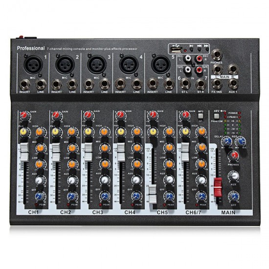 7 Channel Professional Live Studio Audio Mixer USB Mixing Console KTV DJ Karaoke