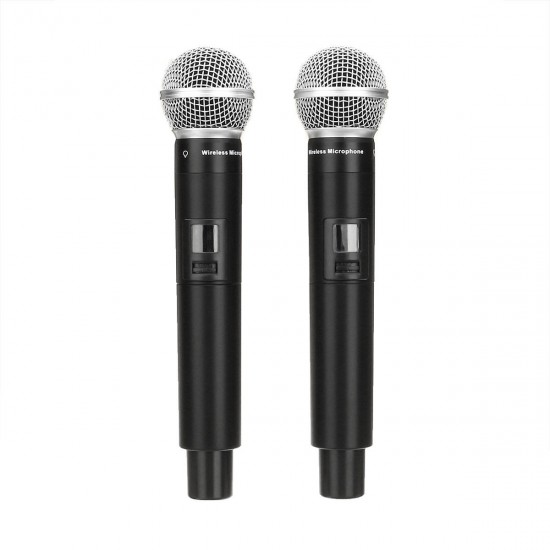 A-666 UHF Wireless 2Ch Handheld Mic Cardioid Microphone System for Kraoke Speech Party