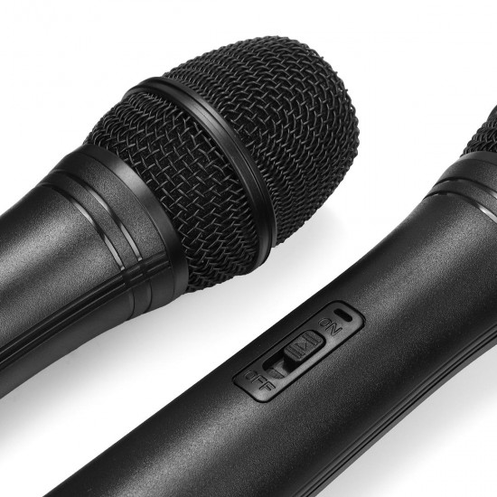 V-2 Dual Wireless Handheld VHF Microphone System LCD Display Mic Karaoke KTV Microphones Upgrade