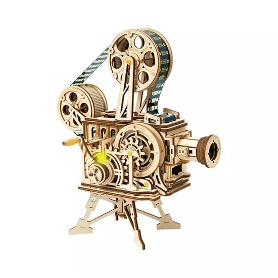 LK601 DIY Classic Wooden Vintage Movie Projector DIY 3D Vitascope Kit Wooden Puzzle Retro Projector