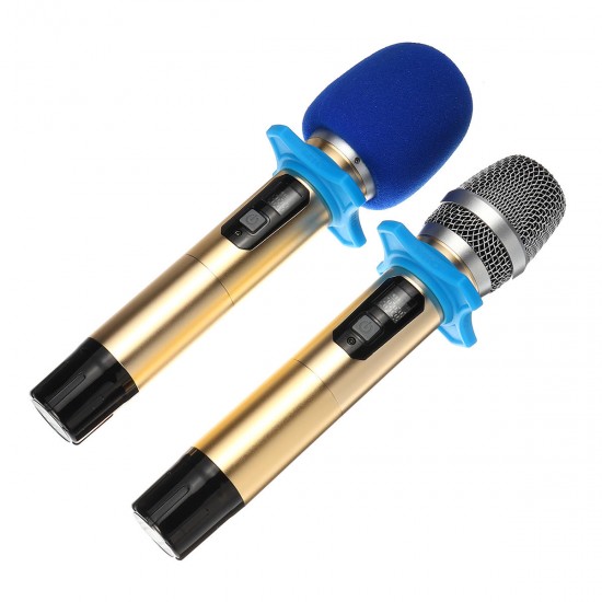 Portable UHF Wireless Microphone System 2 Handheld Mics Speaker Player with Digital Receiver for Stage Bar Show Perform